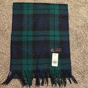 Plaid Fringe Scarf in Green and Blue